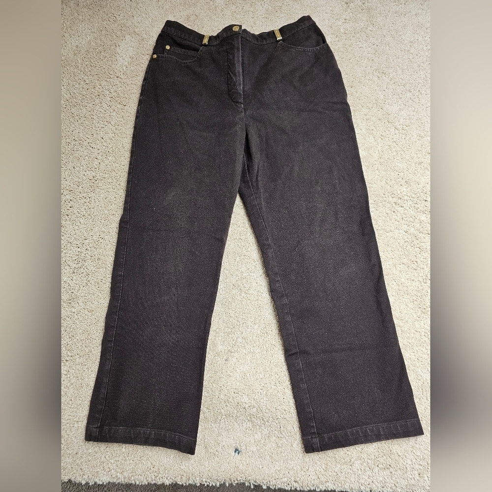 St John Sport Marie Gray Brown Gold Loop Pant 12 Quiet Luxury